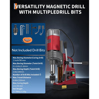 Garvee Portable Magnetic Drill Press Kit - 2" Boring Diameter, 1550W, 10-Speed Mag Drill, 820 RPM, 14,000N Magnetic Force, Double Dovetail Guide with Adapter & Bits for Steel and Metal Drilling