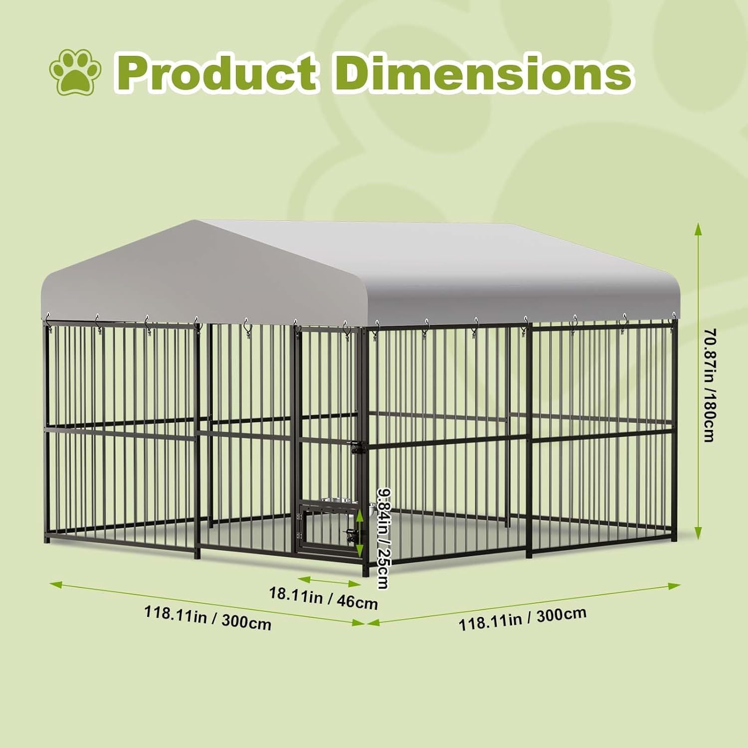 Garvee Large Outdoor Dog Kennel, Heavy Duty Dog Cage with Roof, Dog Kennel Galvanized Iron Dog House with Safety Locks, UV & Water Resistant Proof Cover, for Garden Backyard(10x10x6ft)