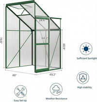 Garvee 4×4FT Lean-To Polycarbonate Greenhouse Kit, Heavy Duty Walk-In Plant Shelter with Sliding Door & Adjustable Roof Vent, Green