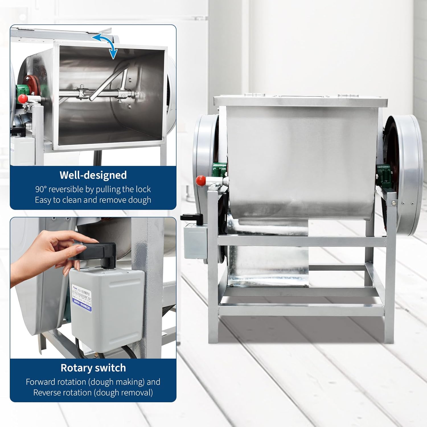 GARVEE 50 QT Commercial Dough Mixer, Professional Pizza Dough Mixer, 110V 2200W Electric Stand Mixer Dough Kneading Machine with 90 Degree Tilt for Bakeries Pizzerias, Silver