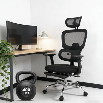Garvee Ergonomic Mesh Office Chair, 4D Flip-Up Arms, Adjustable Lumbar High Back Desk Chair 400lbs, 3-Level Tilt Backrest, 3D Headrest, Swivel Rolling Computer Seating for Long Desk Work