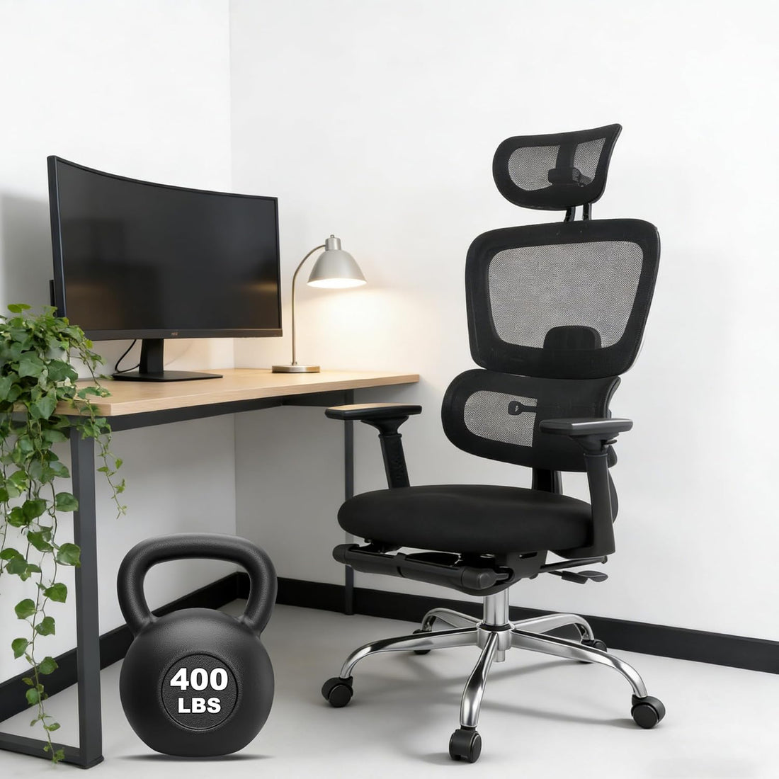 Garvee Ergonomic Mesh Office Chair, 4D Flip-Up Arms, Adjustable Lumbar High Back Desk Chair 400lbs, 3-Level Tilt Backrest, 3D Headrest, Swivel Rolling Computer Seating for Long Desk Work