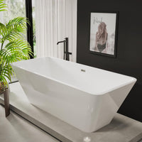 Garvee SZ3 59" Freestanding Acrylic Bathtub in Streamline Design with Chrome Overflow and Drain, cUPC Certified, White