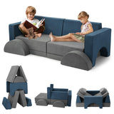 Garvee Kids Play Couch, 8PCS Toddler Couch Modular Kids Play Couch Sofa for Playroom Nursery, Kids Convertible Sofa with Removable Cover, Grey & Blue - Grey & Blue