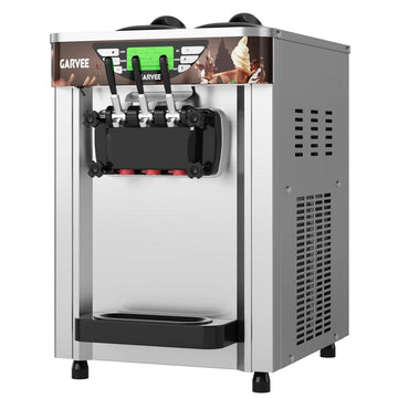 Garvee 2+1 Flavors 1800W Commercial Soft Serve Ice Cream Machine, 5.8-7.9 Gal/H Soft Serve Ice Cream Maker with LED display, Self-Cleaning, High Productivity Equipment for Restaurants & Snack Bar