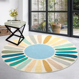 Garvee Round Rug 3ft Boho Retro Washable Circle Rug for Kids Room Sunrise Round Rug Non-Slip Throw Nursery Rug Colorful Throw Floor Cover Carpet for Living Room Bedroom Playroom, Blue - Blue