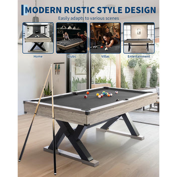Garvee 7.4 ft Pool Table Heavy Duty 84" Billiard Tables with X-Shape Metal Legs Complete Set for Home Family Game Room Black Cloth