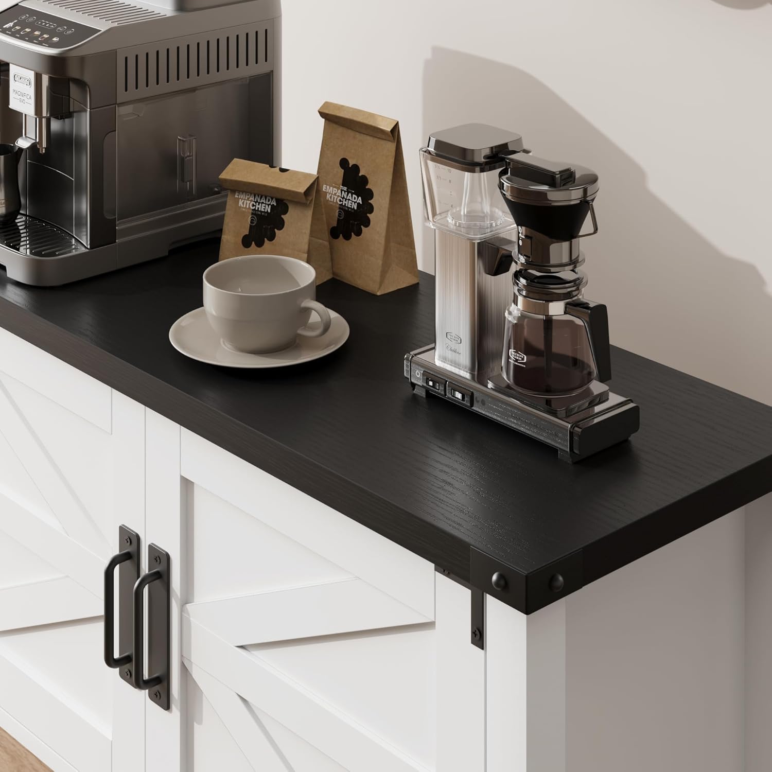 Garvee Farmhouse Entryway Table, Console Table with 2 Storage Cabinets, Coffee Bar Cabinet, Sofa Tables Buffet Sideboard for Kitchen, Hallway, Dining, Living Room-White