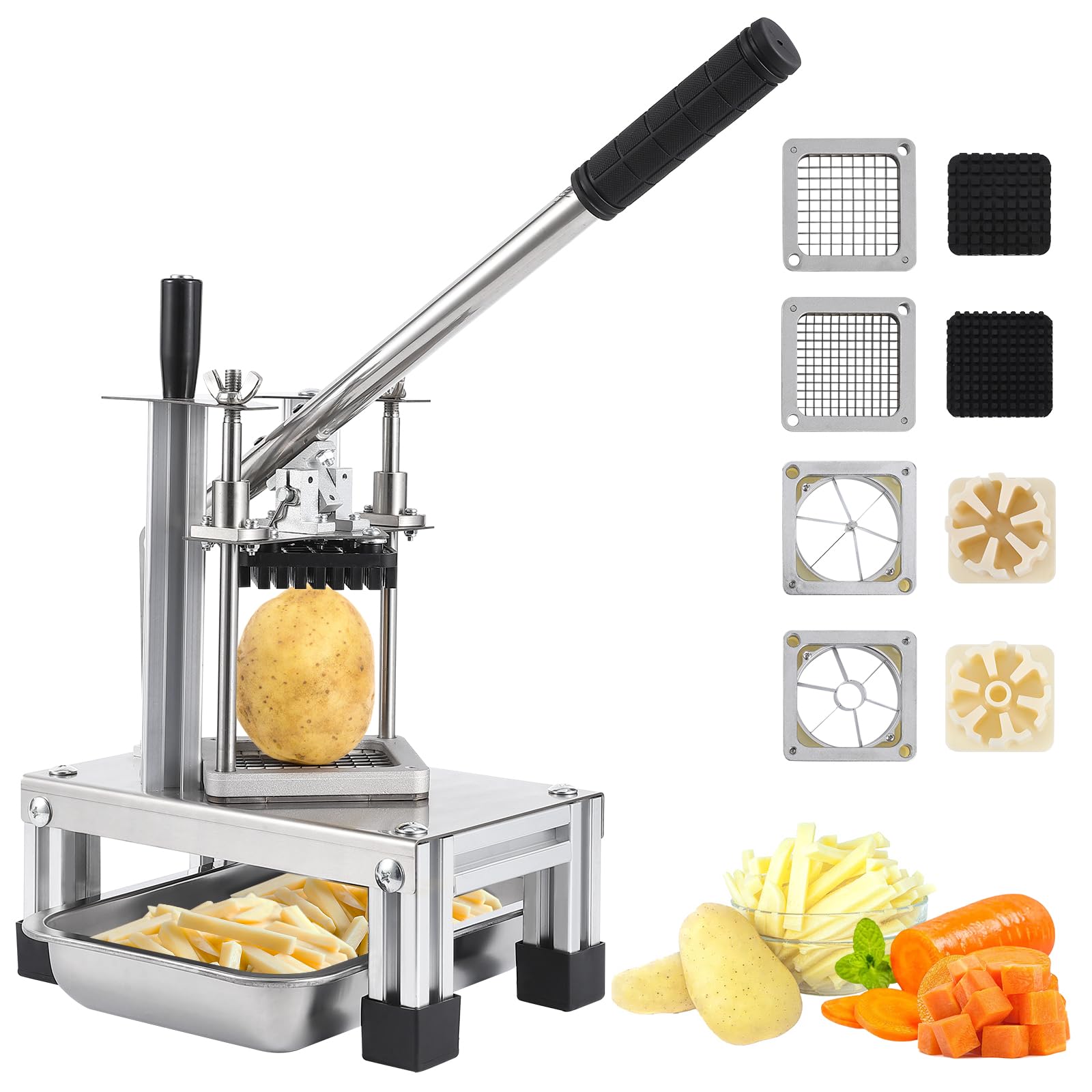 Garvee Commercial Vegetable Fruit Chopper, Stainless Steel French Fry Cutter, 4 Blades, Heavy Duty, Ergonomic Handle, Non-Slip Feet, Easy Cleaning, Ideal for Restaurants and Home Kitchens