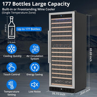 Wine Fridge 177 Bottle, Wine Cooler Refrigerator with 41~64°F Digital Temperature Control, Wine Refrigerator Freestanding for Red White Wine, Champagne, Beer with Blue Interior Light