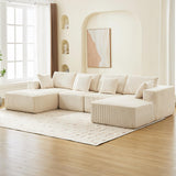 Garvee 137" Modular Sectional Sofa Cloud-Like Four-Seater U-Shaped Couch with Chaise Lounge Convertible Compression Sleeper No Assembly Required Corduroy Fabric for Living Room Bedroom Apartment