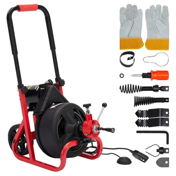 Garvee 75Ft x 1/2 Inch Drain Cleaner Machine - Auto-Feed Electric Drain Auger for 2 to 4 Inch Pipes, Includes 6 Cutters, Gloves, and Sewer Snake