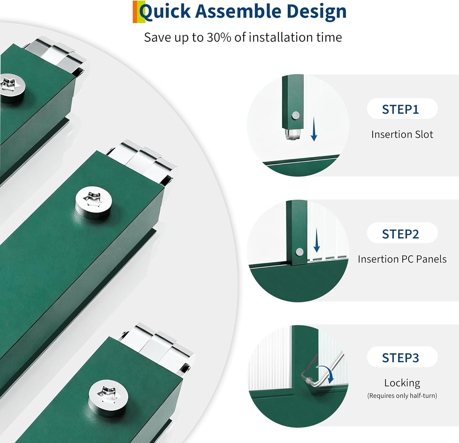 Garvee Heavy Duty 6x4 FT Walk-In Polycarbonate Greenhouse – Reinforced Aluminum Frame, Double Swing Doors, Quick Setup, Roof Ventilation – Ideal for Garden Plants and Year-Round Growing – Green