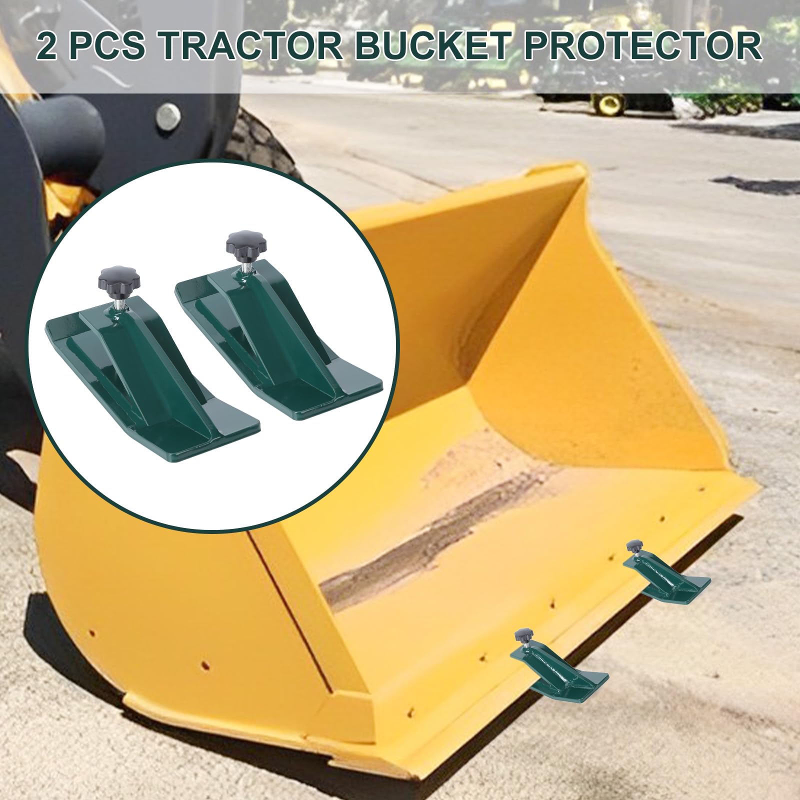 Tractor Bucket Protector, 2pcs Ski Edge Protector, Turf Tamer Skid Protector, Heavy Duty Steel Bucket Edge Anti-Skid Device, Bucket Attachment for Snow Leaves Removal Spreading Gravel