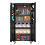 Garvee Garage Storage Cabinet with Wheels & Pegboard, Locking Metal Storage Cabinet, 72 in H, Black, Adjustable Shelves, Workshop & Home Office