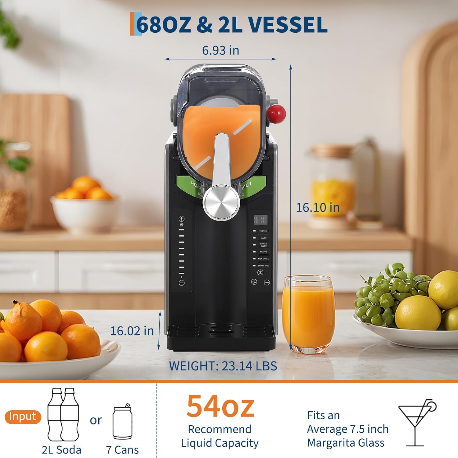 GARVEE 68oz Slushie Machine - All-in-One Slushy Maker for Home with LED Display, Auto-Clean, No Ice Needed, and 6 Preset Programs for Frozen Margaritas, Ice Cream, and Frappés (Gray)