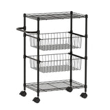 Garvee 4 Tier Rolling Carts, Metal Wire Utility Cart with Wheels & Handle Bar, 110 Lbs Heavy Duty Kitchen Serving Trolley Food Storage Cart for Restaurant, Kitchen Mobile Shelf Organizer, Black
