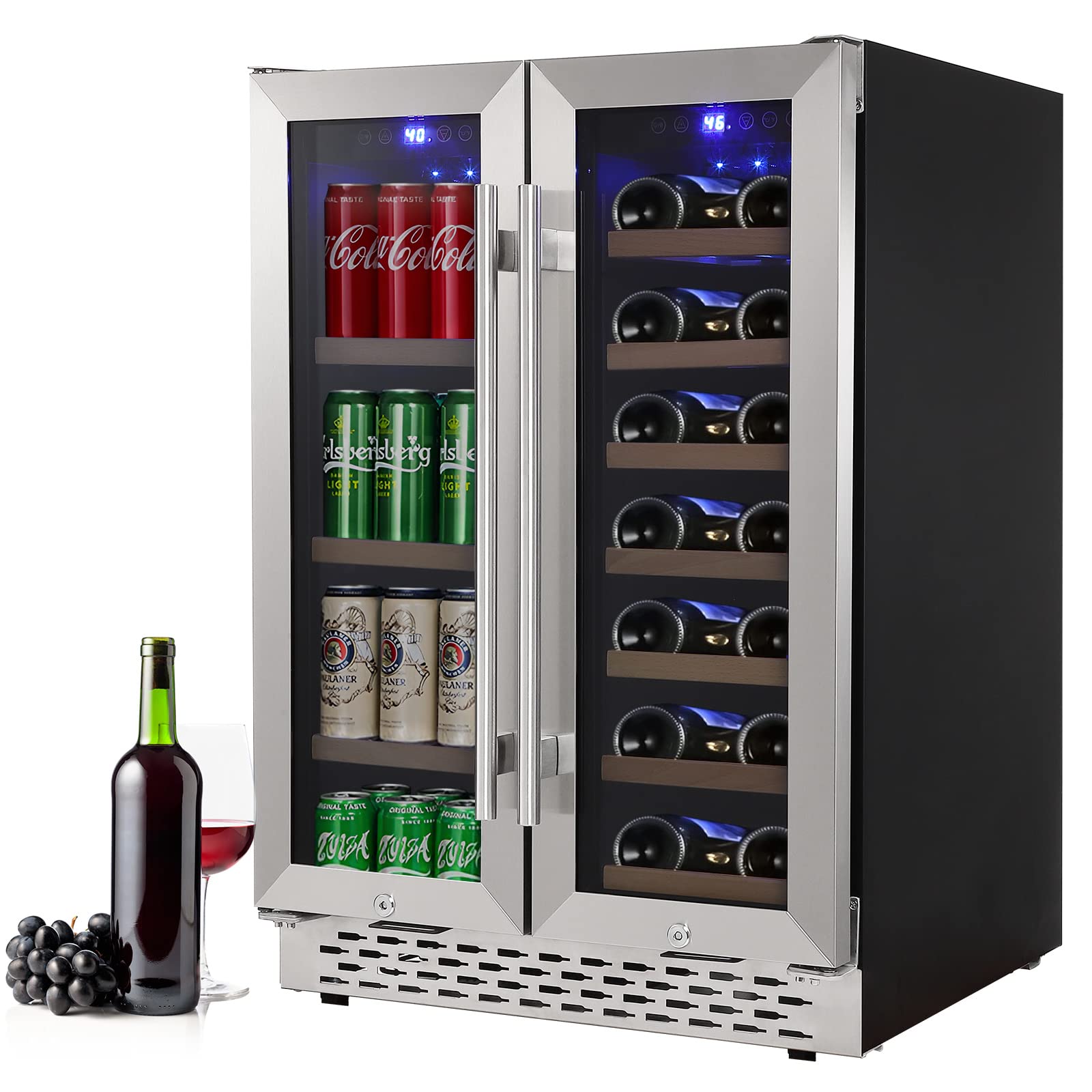 24" Dual Zone Wine Cooler, 40 Bottles, 120L, Temp Control