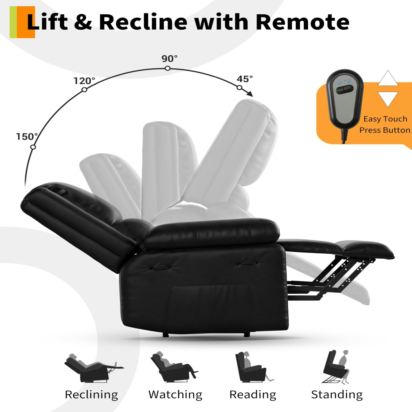 Garvee PU Leather Power Lift Recliner Chair with Massage and Heat, 8-Point Vibration, Adjustable Back and Leg Support, Electric Lift Chair Designed for Mobility Aid Elderly Relaxation, Black