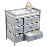 Garvee Baby Changing Table, Baby Changing Station Dresser with 6 Storage Drawers and Pad, Diaper Changing Table, Wooden Infant Diaper Changing Station Dresser for Baby Newborn Infant - Grey