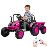 Garvee Ride - P Series: 12V Electric Ride-On Tractor for Kids with Trailer, Remote Control, Music, LED Lights, and Rear Wheel Suspension - Battery Powered Toy Vehicle - Pink - Pink