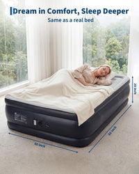 Garvee 20" Raised Air Mattress with Built-in Electric Pump, Self-Inflating in 3–4 Minutes, Flocked Top & Honeycomb Support, Portable Inflatable Guest Bed for Home/Travel, 800 lb, Queen, PVC Navy Blue + Gray