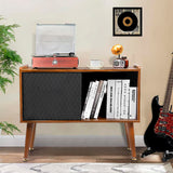 Garvee Large Record Player Stand with Charging Station, Vinyl Storage Nightstand, Sliding Door, Rustic Brown, Holds 300 Albums, Living Room, Bedroom