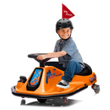 Garvee Ride - P Series: 360 Degrees Rotating Ride On Drift Car,Electric Drifting Go Kart,24V Ride On Race Car,Variable Speed for Kids,Simplified Drift System,Flashing Lights, Flag, Music - Orange - Orange