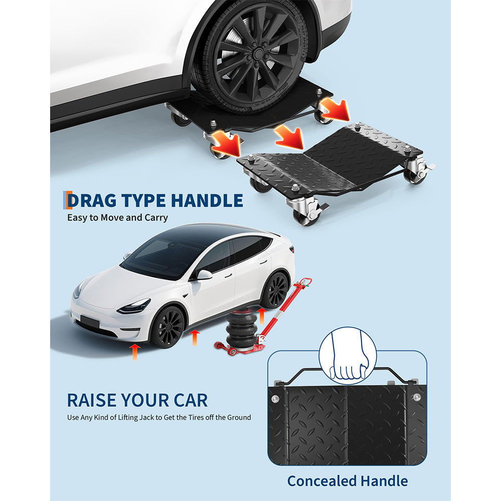 Garvee Car Wheel Dolly Set of 4 Heavy Duty Vehicle Mover with Brakes for Cars, Trucks, Trailers, Motorcycles, Black, 6000 LBS Capacity