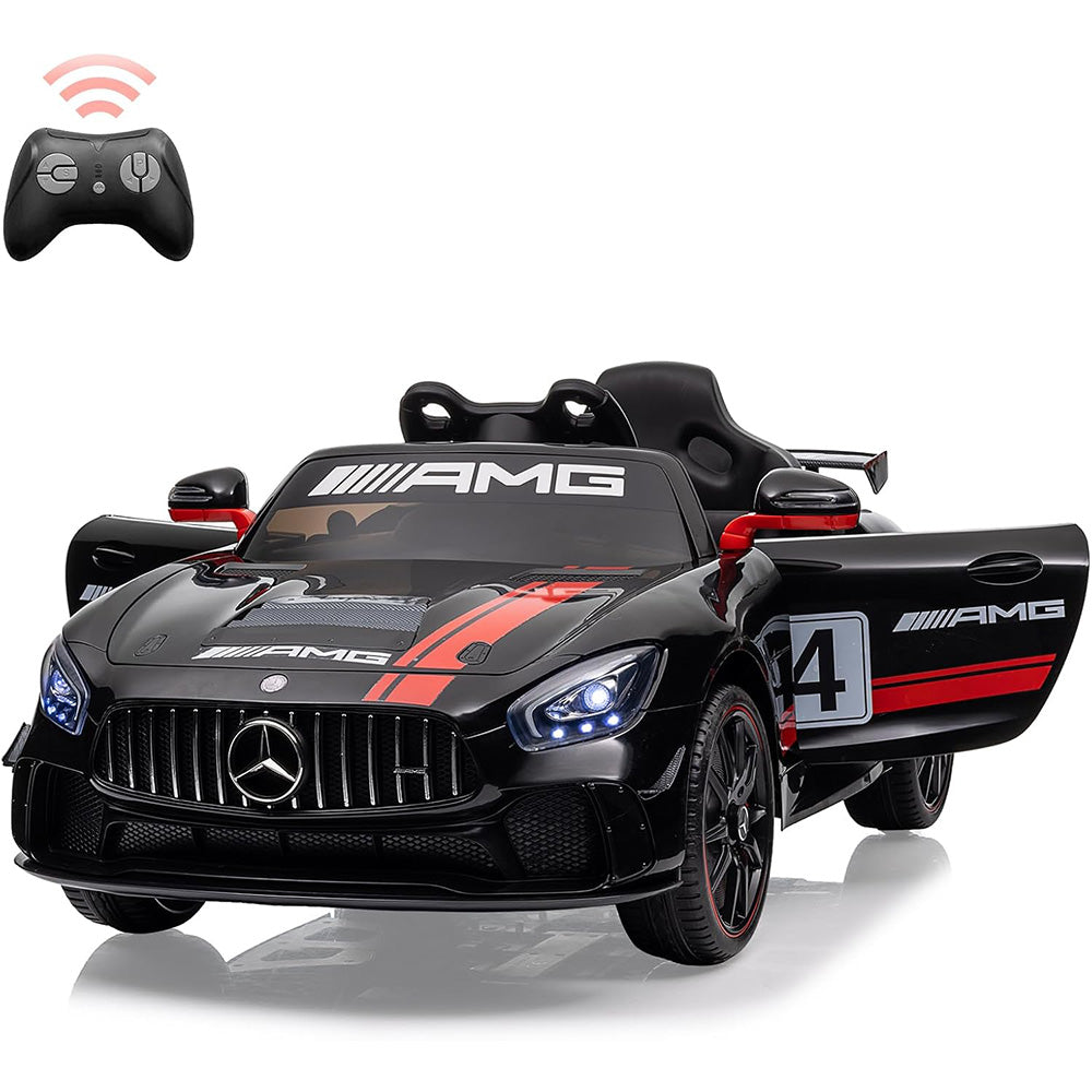 Garvee 12V Licensed Benz AMG Ride-On Car: Remote Control, Sound System, LED Headlights, One-Button Assemble Wheels, for Ages 3-8 - Black