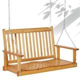 Garvee 2 Seater Outdoor Wooden Porch Swing - Heavy Duty 440 lbs Capacity, Two-Person Patio Swing with Hanging Chains for Garden, Deck & Backyard, Rustic Natural Wood Finish - Natural Wood Color - Wood Color