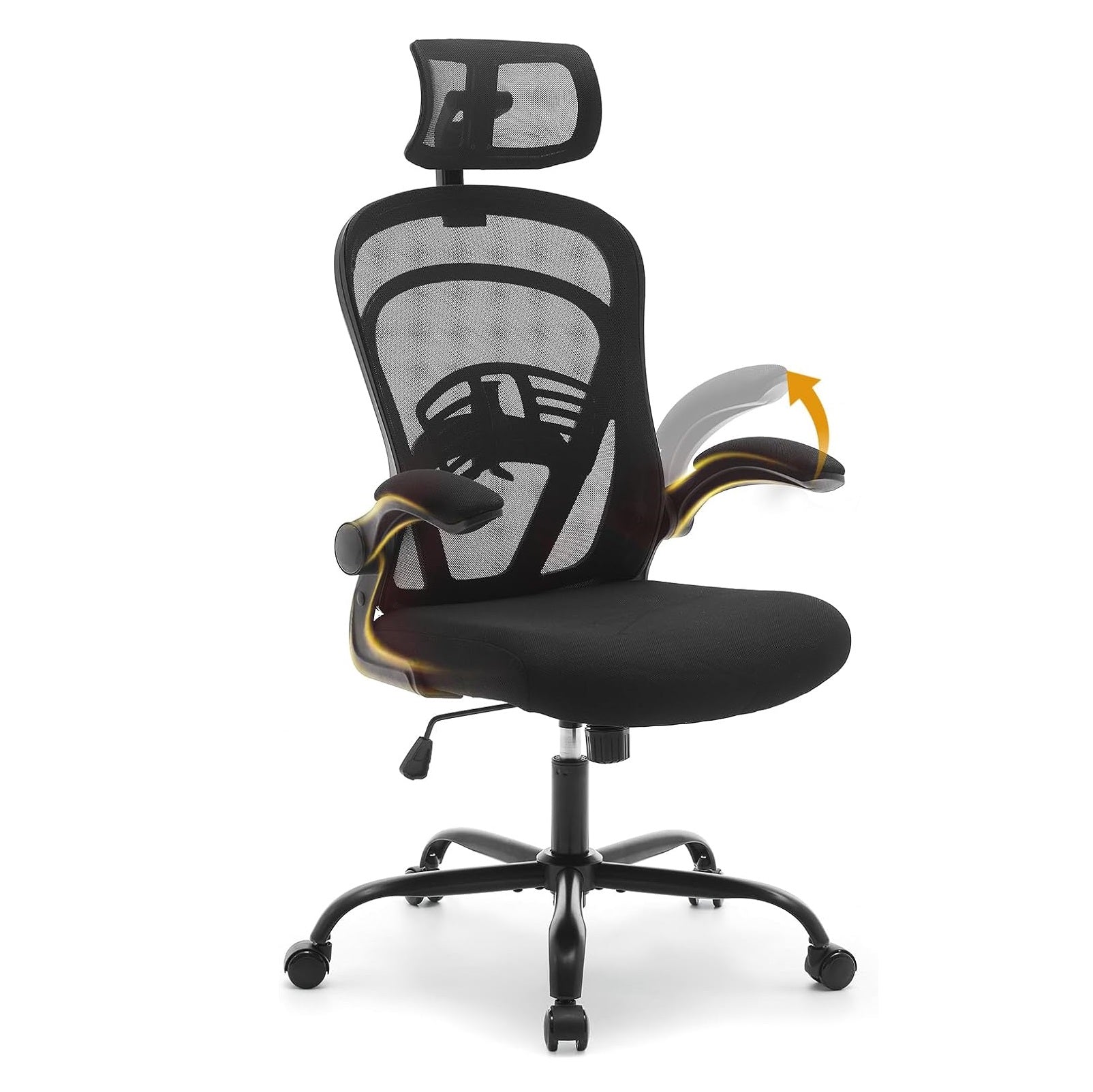 Garvee Ergonomic Office Chair, 300 LBS Capacity, High Back Mesh Desk Chair with Wheels, Flip-Up Armrests, Comfortable Lumbar Support Gaming Chairs for Home Office, Bedroom, Study, Black