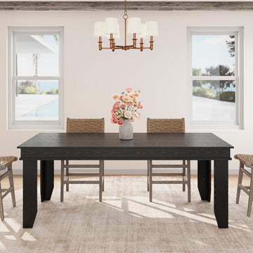 Garvee Farmhouse 71" Wood Rectangular Dining Table with L-Shaped Legs Suitable for 6-8 People for Dining Room, Black