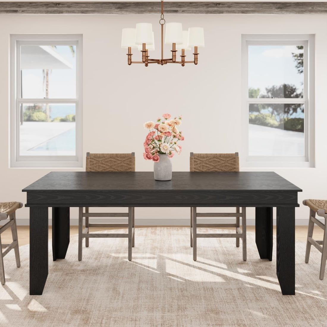 Garvee Farmhouse 71" Wood Rectangular Dining Table with L-Shaped Legs Suitable for 6-8 People for Dining Room, Black