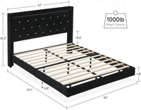 Garvee Floating Upholstered Full Bed Frame with LED Lights & Storage Headboard, Metal/Wood, 1000 lbs Capacity, Easy Assembly, Black