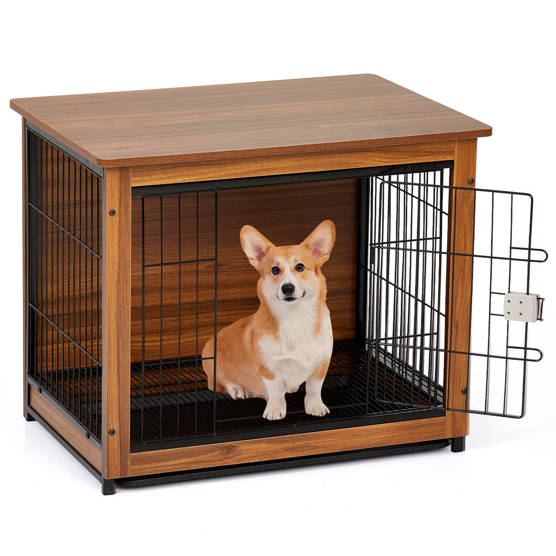 31 Inch Wooden Dog Crate Furniture Dog Crate End Table with Pull-Out Tray for Dogs