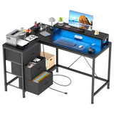 Garvee L Shaped Desk with Power Outlets & LED Lights, Computer Desk with Drawers & Shelves, Corner Desk Gaming Desk Home Office Desk, Black - Black Willow