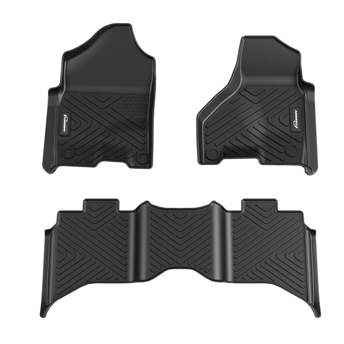 Garvee 3D Floor Mats For Dodge Ram 1500 2500 3500 Classic Crew Cab, All Weather TPE, Black, Front And Rear
