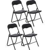 Garvee Folding Chairs with Padded Seats, Black Metal Folding Chairs with Non-Slip Feet Pads for Desks Home Office Steel Guest Reception Party Poker Stackable Conference Chairs - Set of 4 - Black(a)
