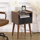 Garvee Modern Nightstand with Charging Station, Drawer - Walnut
