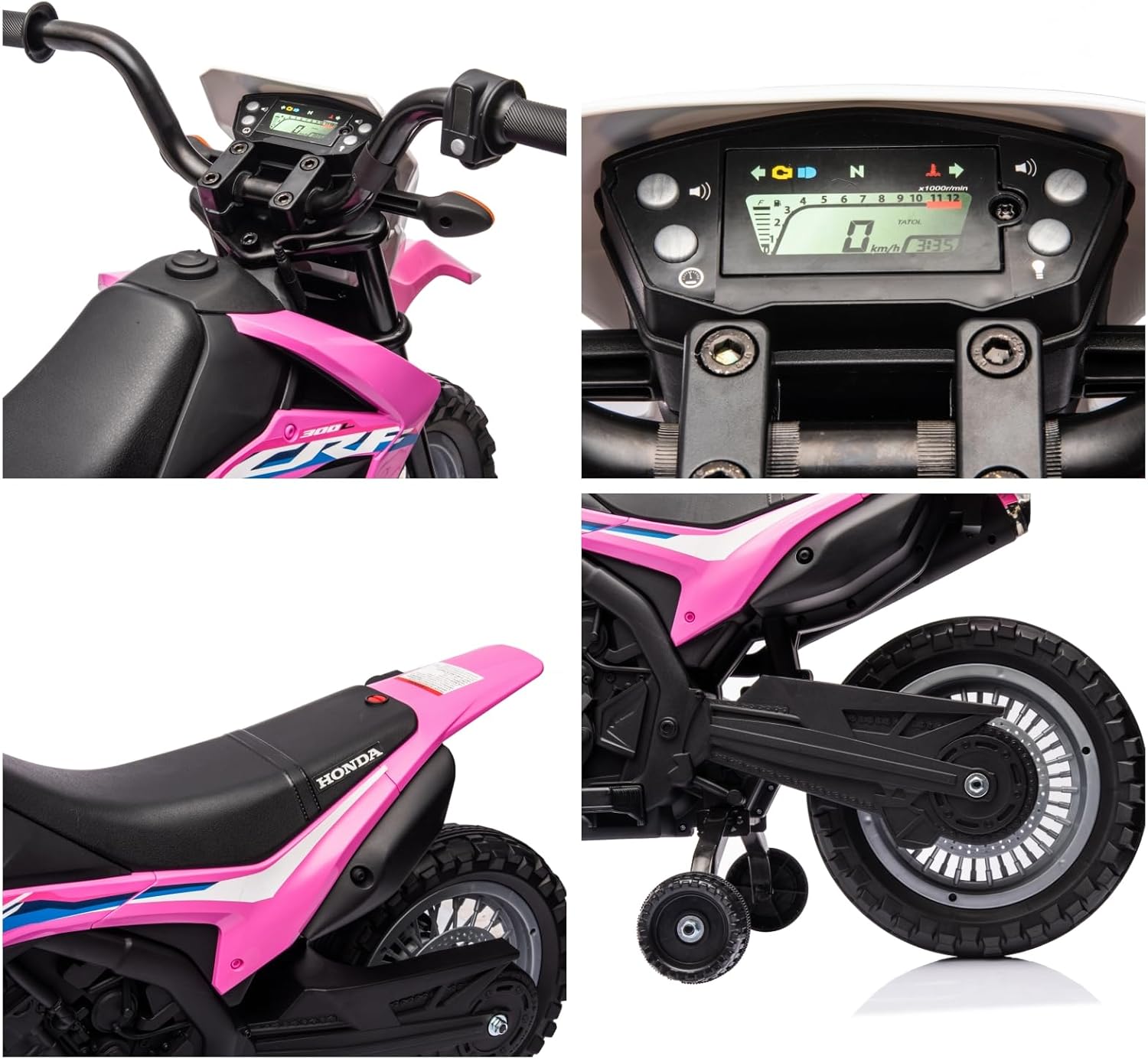 Garvee Ride - P Series: Kids Electric Ride on Motorcycle, Licensed Honda Battery Powered Motorbike Toy, with Training Wheels, Rechargeable Battery, Headlight, Engine Sounds, for Children Girls Boys - Pink