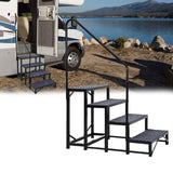 Garvee 4-Step 660 lb Steel Portable RV Steps, single handrail, for Camper, Porch & Pool, Black
