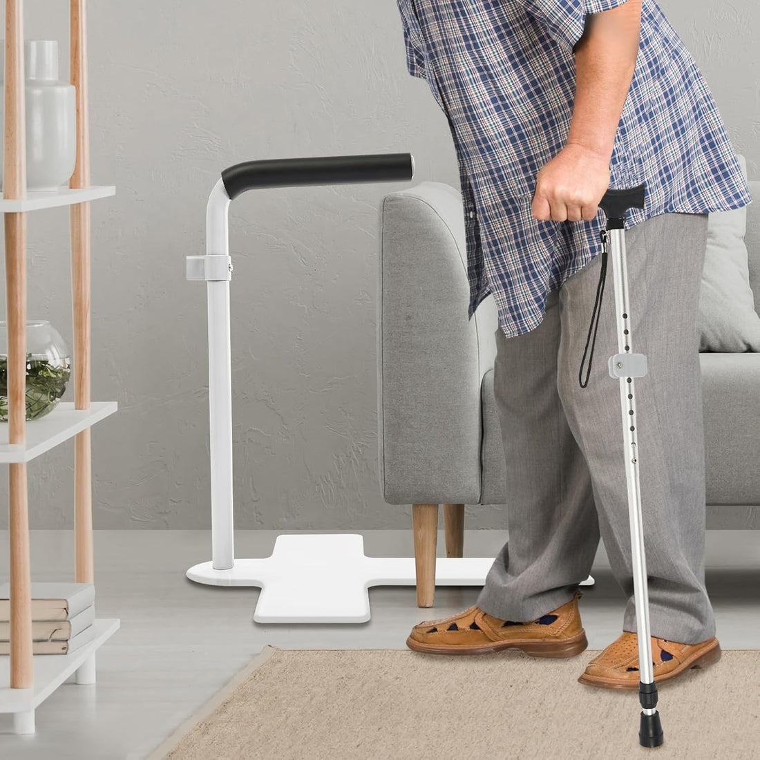 Garvee Adjustable Stand Assist Rail for Elderly, 300LB Capacity, Couch Lift Assist with Non-Slip Handle, Mobility Standing Aid Support Device with Walking Cane for Seniors, Pregnant or Disabled