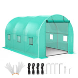 Garvee 13'x8'x7' Walk-In Tunnel Greenhouse Hoop House with Galvanized Steel Frame, 140g/m² Green PE Cover, Roll-Up Zipper Door & 6 Windows - Green