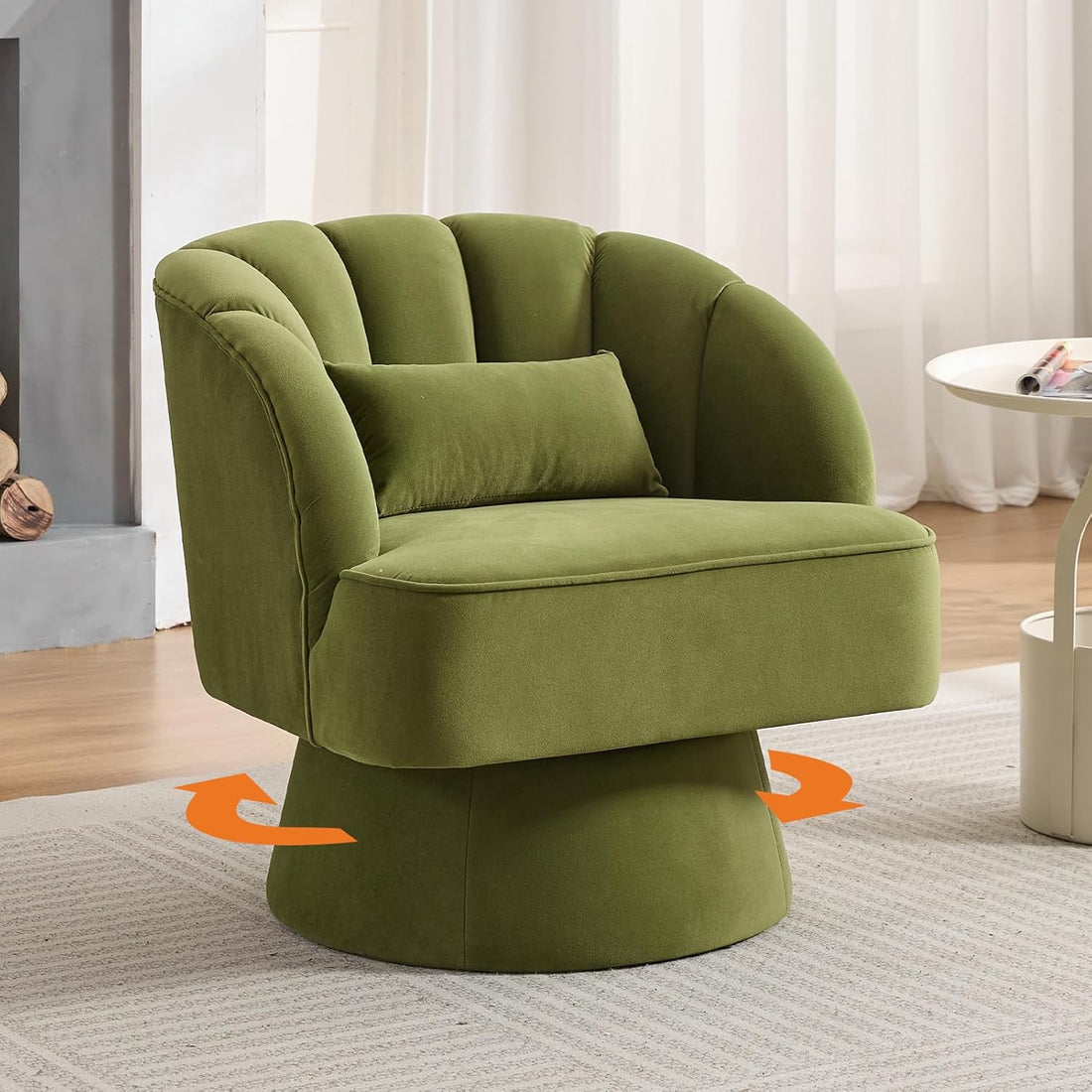Garvee Swivel Barrel Chair - Velvet Upholstered Modern Armchair with Striped Backrest & Plush Padding, Round Lounge Chair for Living Room, Bedroom, Small Spaces, Green