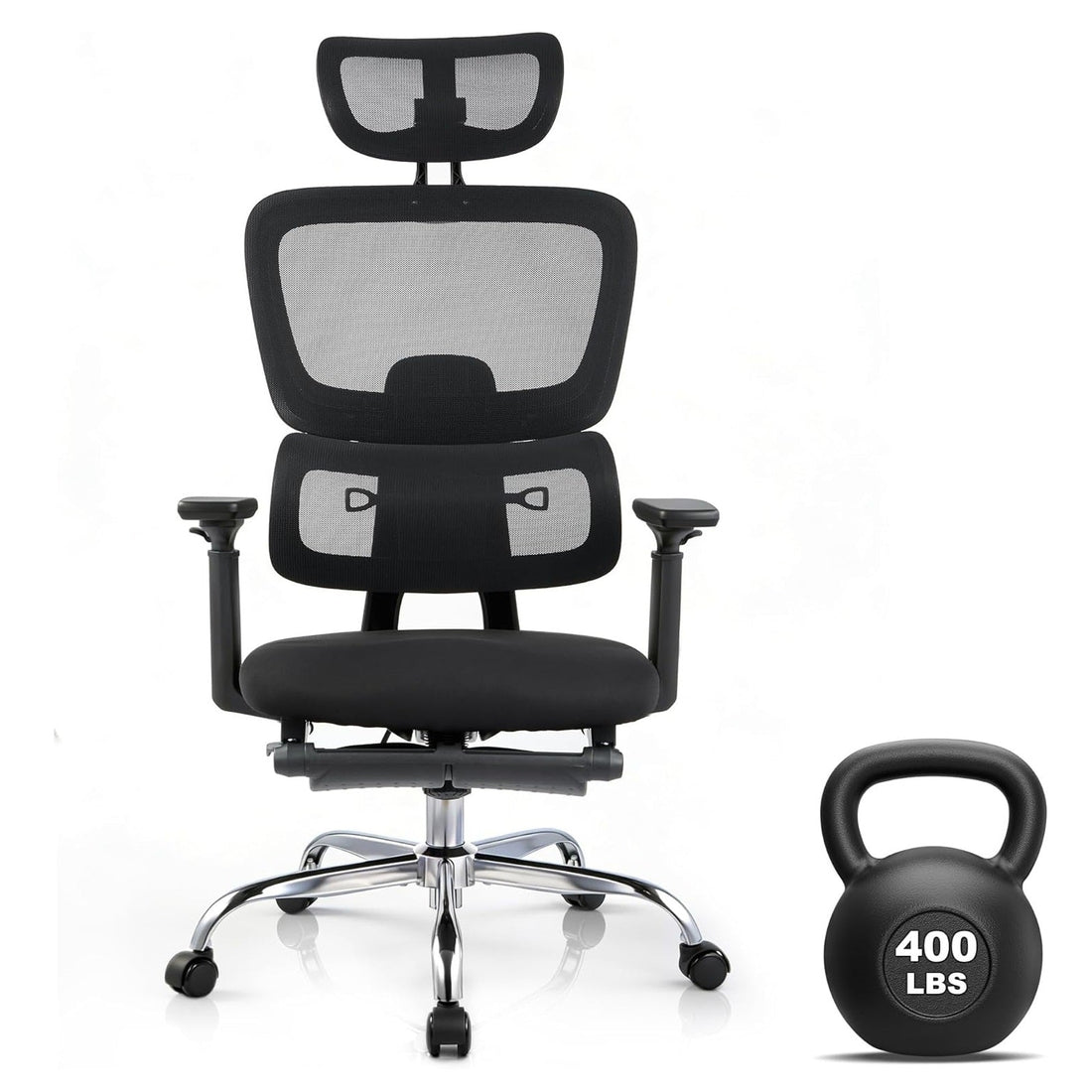 Garvee Ergonomic Mesh Office Chair, 4D Flip-Up Arms, Adjustable Lumbar High Back Desk Chair 400lbs, 3-Level Tilt Backrest, 3D Headrest, Swivel Rolling Computer Seating for Long Desk Work