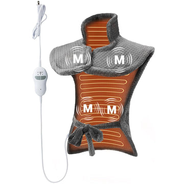 Garvee Massaging Heating Pad for Neck, Shoulders and Back, 24" x 35" Large Electric Heating Pad for Back Pain Relief with 8 Massage Combos, 2 Heat Levels, 4 Massage Motors, 2H Auto Shut-Off, Gray