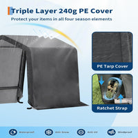 Garvee Outdoor Portable Storage Shed Gray 10'x15' Waterproof PE Tarp Rust-Resistant Steel Frame Roll-Up Doors Ventilated Bike Tool Storage