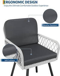 Garvee Patio Dining Chairs Set of 2 With Black Metal Frame & White Hand-Woven Rattan, Porch Armchairs With Cushion for Indoor, Garden, Balcony, Deck, Backyard