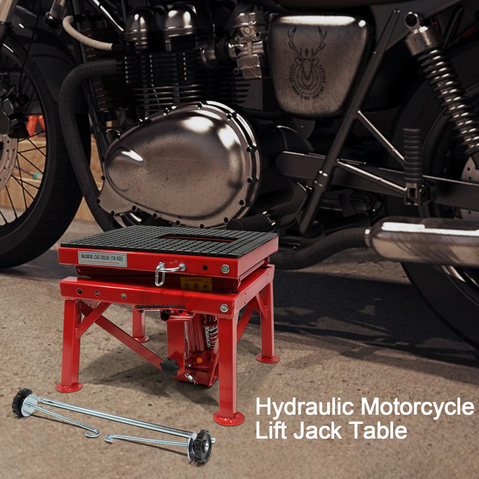 Hydraulic Motorcycle Lift Jack, MERXENG 300 LBS Capacity Steel ATV Scissor Lift Jack with Wheels for Motorcycles, Portable Motorcycle Lift Table